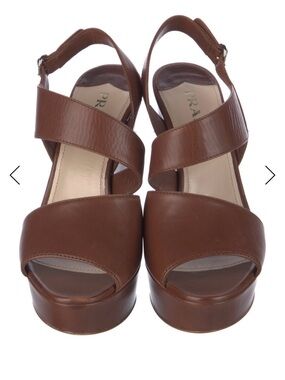 PRADA Chestnut Brown Leather Platform Slingback Sandals